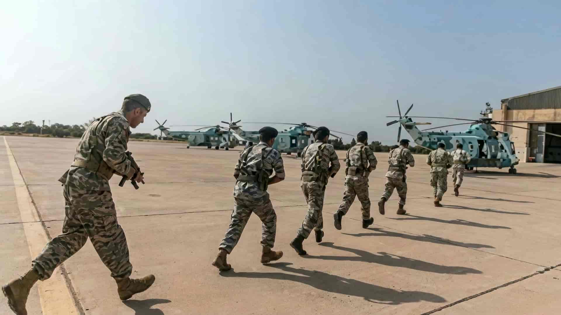 حرکت سربازان به سمت هلیکوپتر